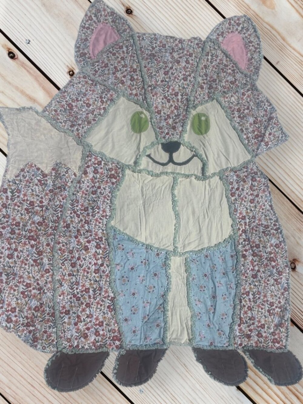 Handmade Floral Print Fox Shaped Rag Blanket